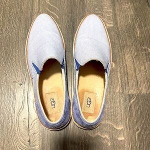 Women’s Ugg Slip On Canvas Boat Shoes. Size 9. Blue and white striped.